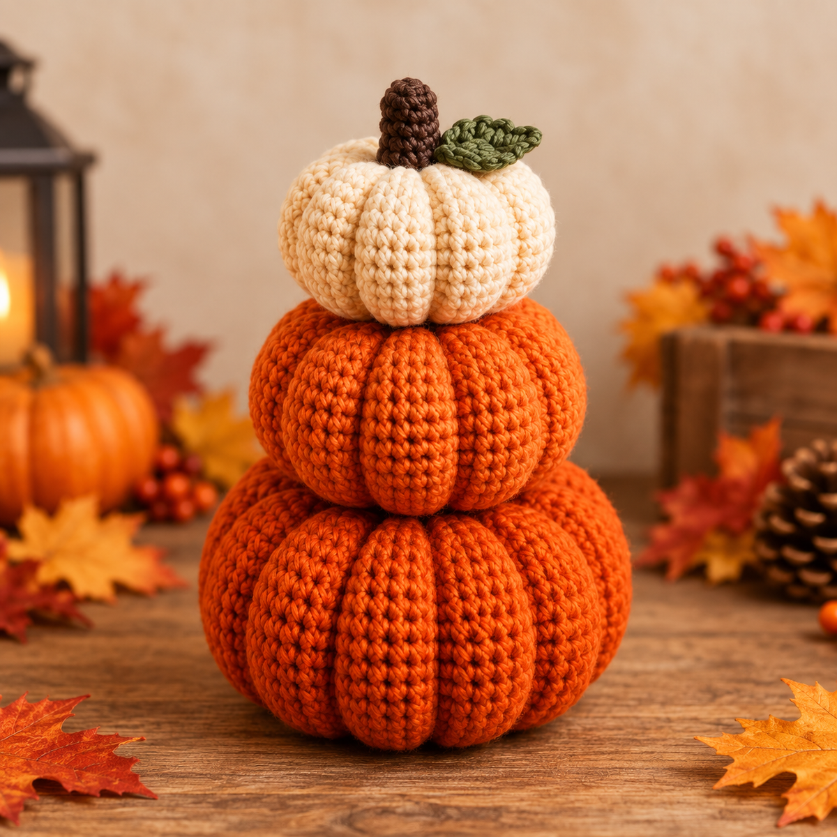 Generated product photo - Stack of Three Pumpkins Crochet Pattern