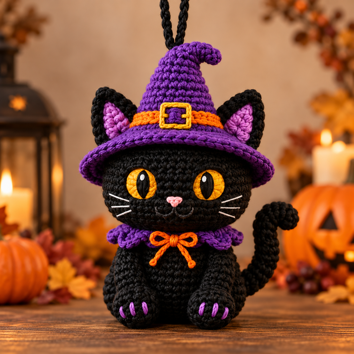 Generated product photo - Mini Cat Witch Ornament Crochet Pattern