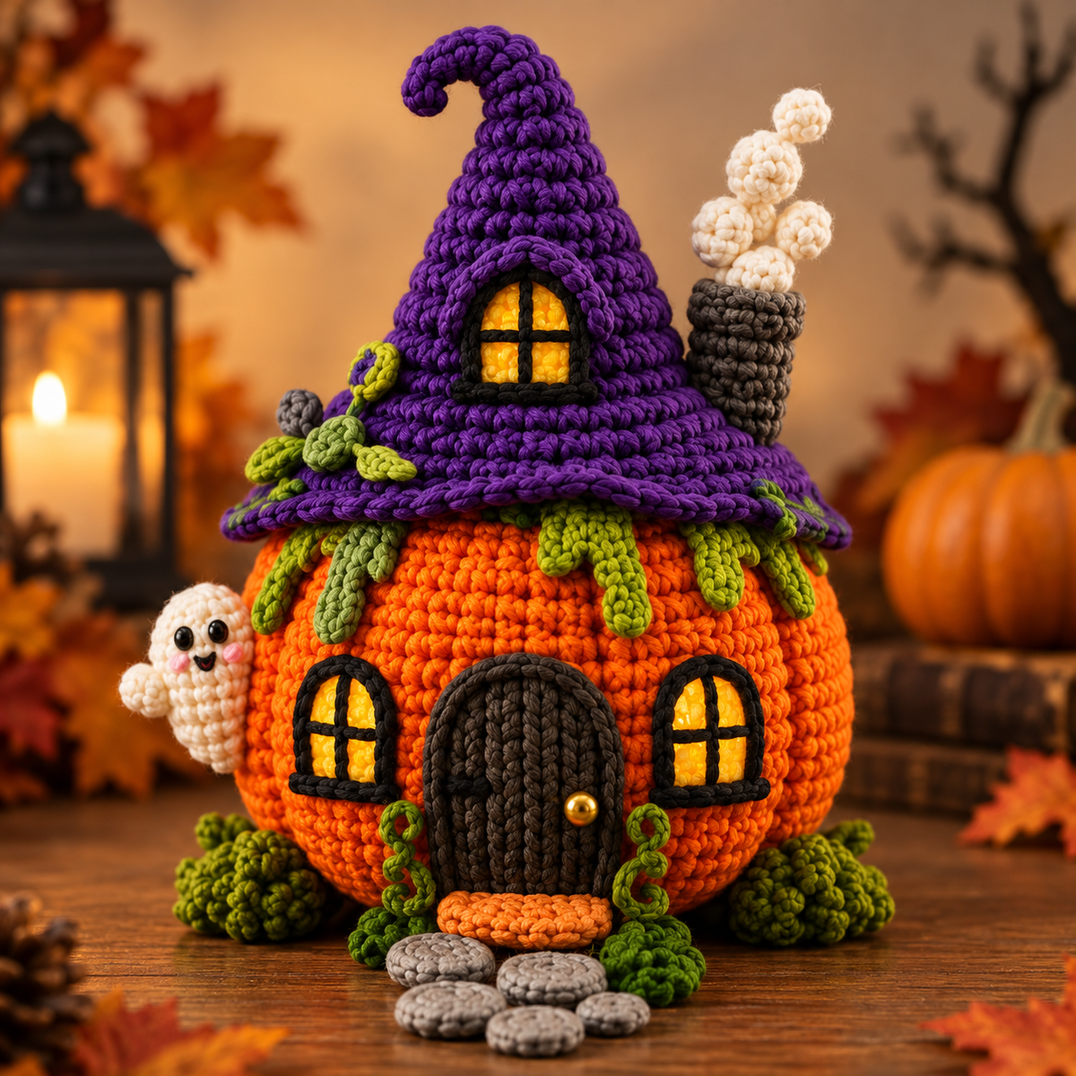 Generated product photo - Haunted Pumpkin House Crochet Pattern