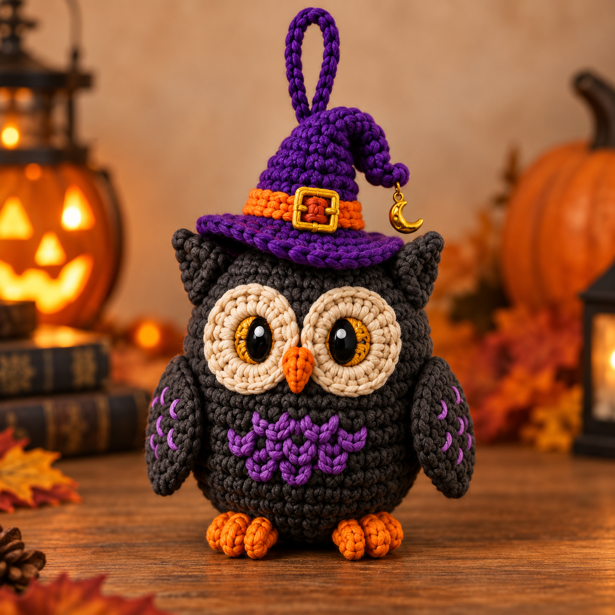 Generated product photo - Mini Owl Witch Ornament Crochet Pattern