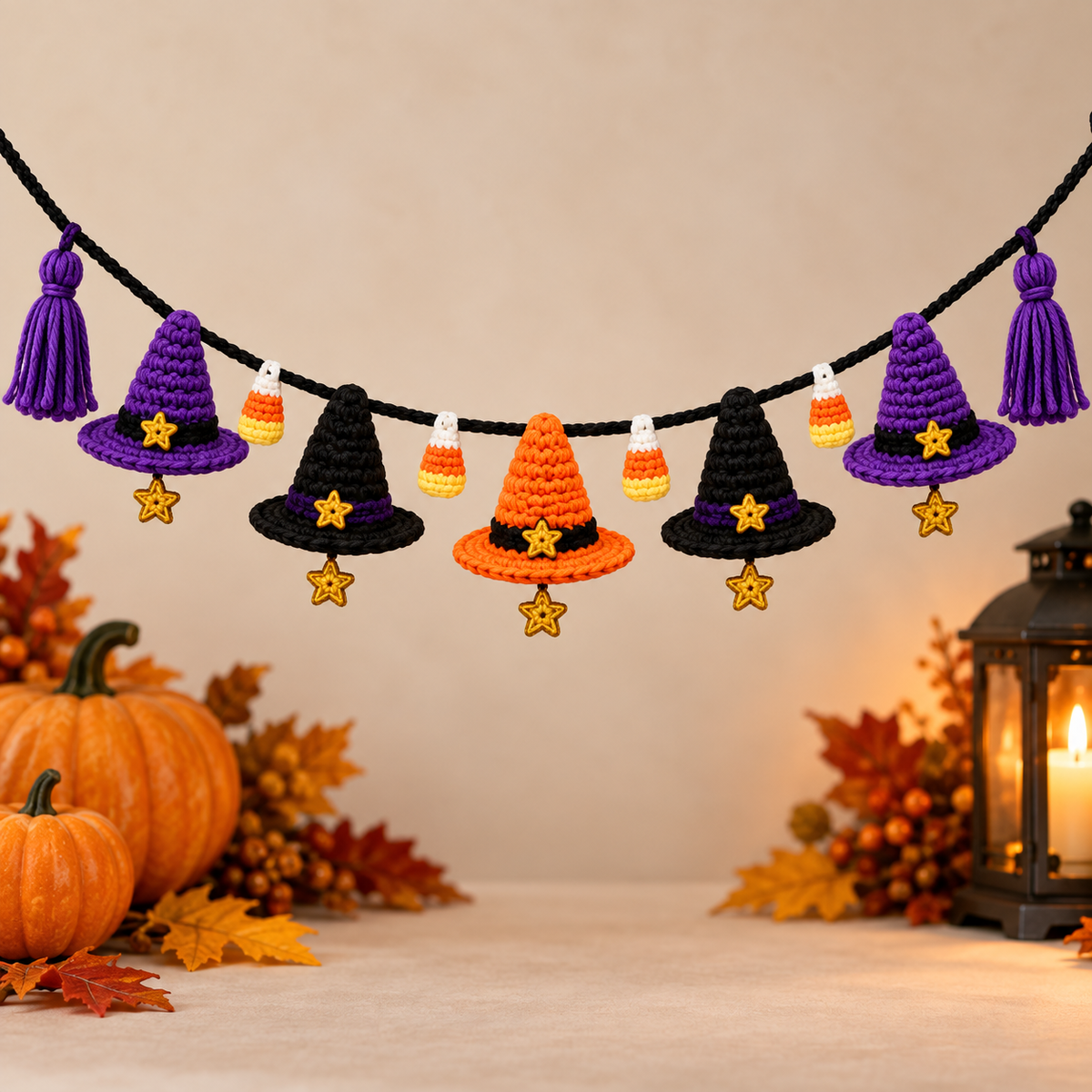 Generated product photo - Witch Hat Halloween Bunting Crochet Pattern