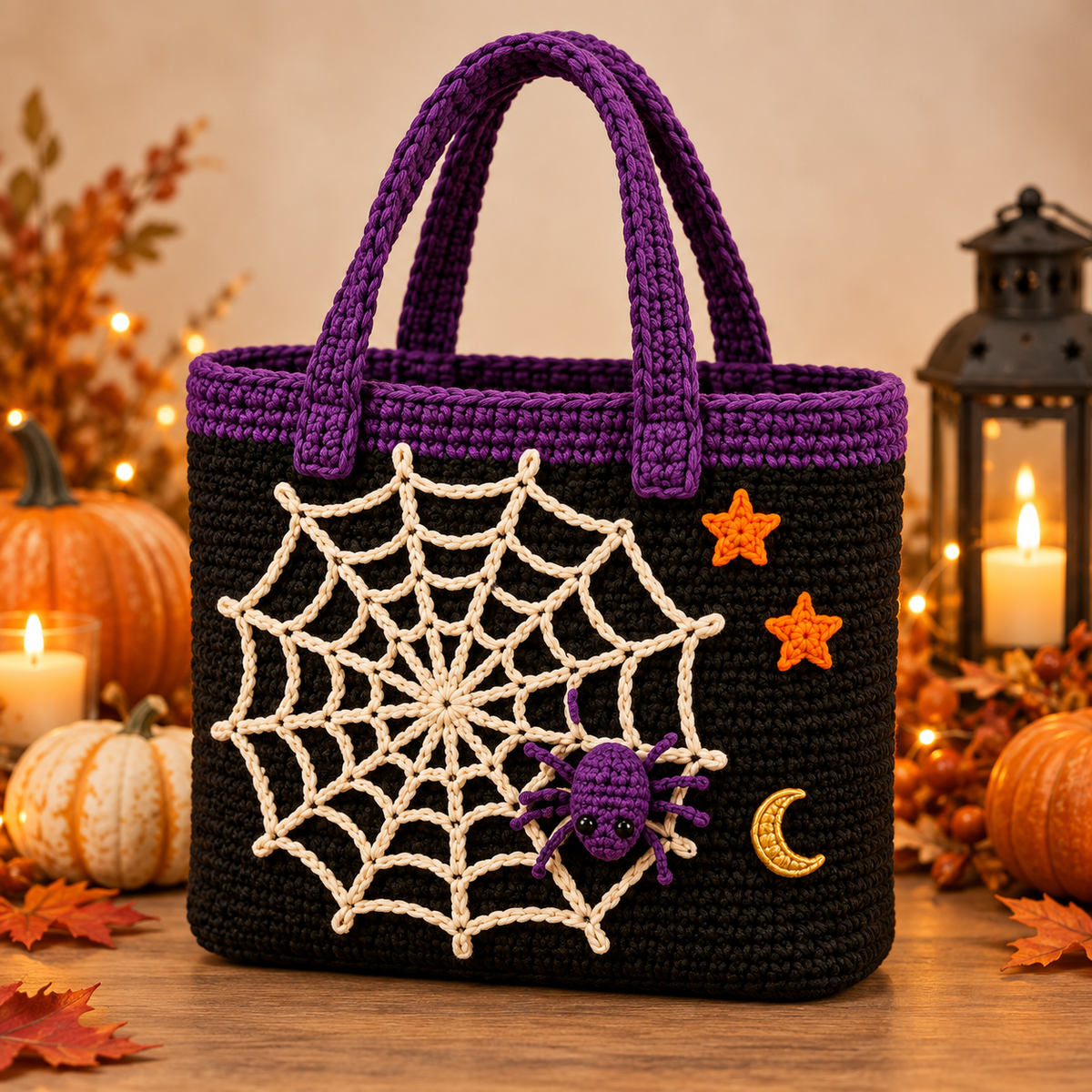Generated product photo - Spiderweb Halloween Tote Bag Crochet Pattern