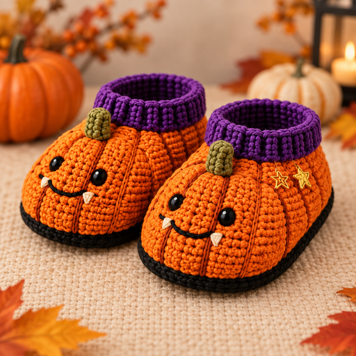 Generated product photo - Pumpkin Monster Slippers Crochet Pattern