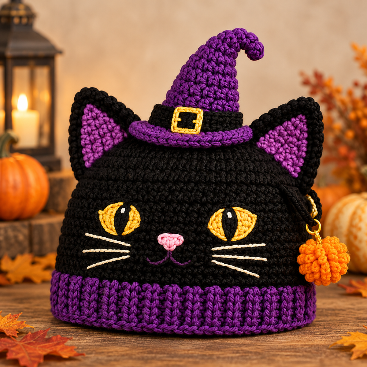 Generated product photo - Black Cat Witch Beanie Crochet Pattern