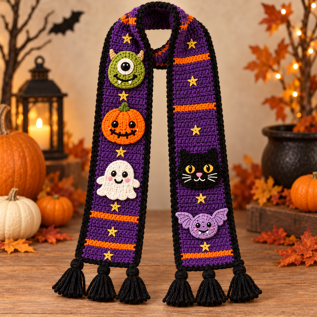Generated product photo - Halloween Monster Scarf Crochet Pattern